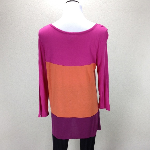 Loft Orange & Pink Striped ¾ Sleeve Top - Picture 4 of 8